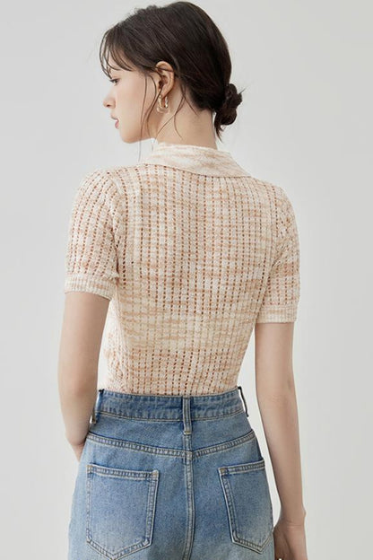 Elegant Polo Collar Short Sleeve Knit