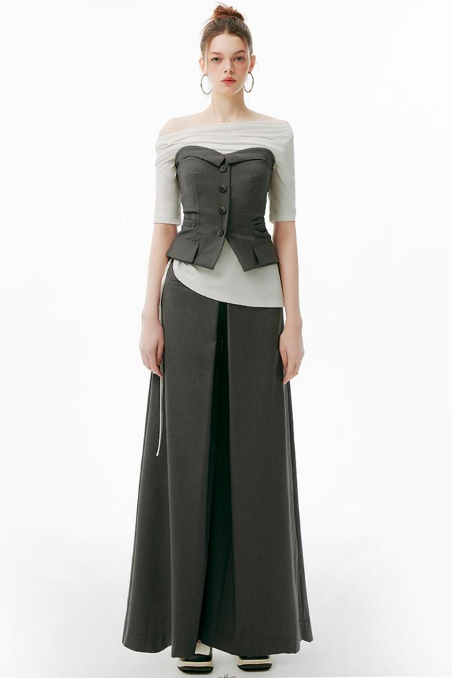 Gray One-Shoulder Bustier Set-Up