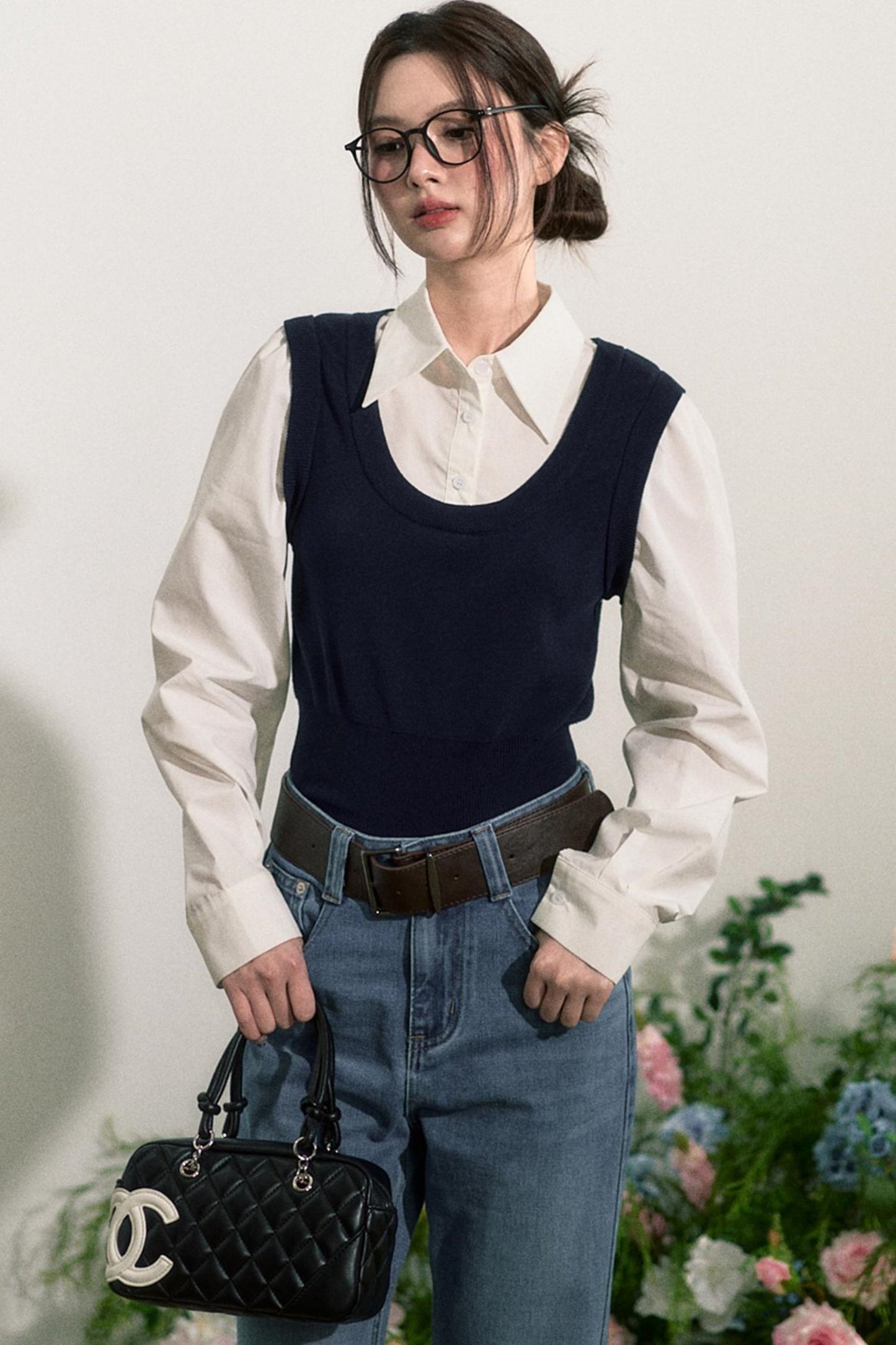 Layered Knit Vest With Skirt Set-Up