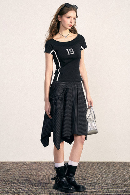 One-Shoulder Design Knit T-Shirt