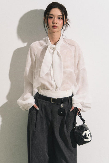 Lace Bow Loose Shirt