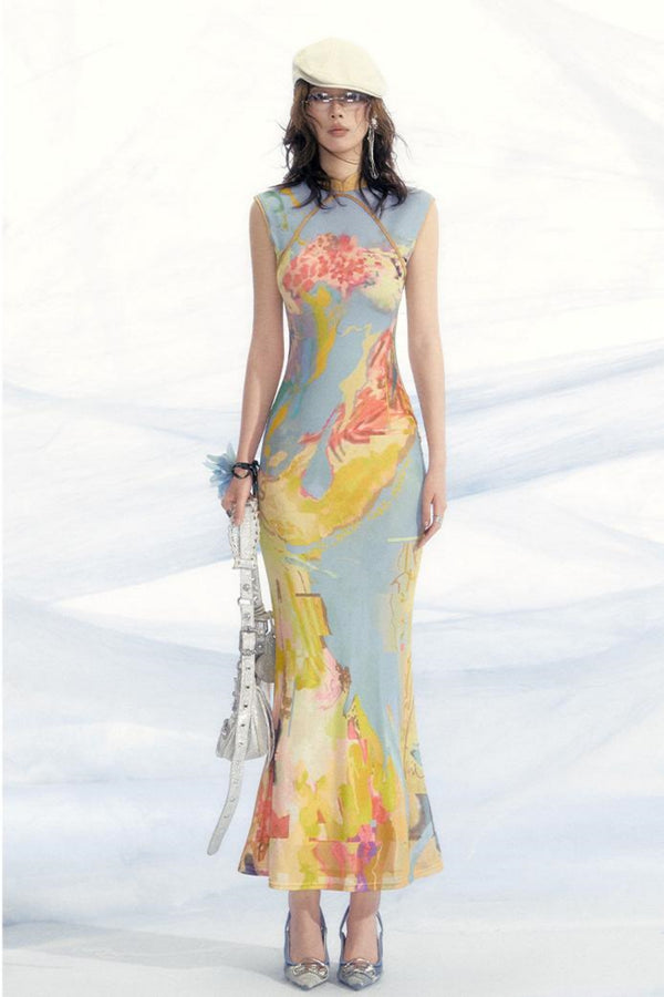 Elegant Mesh Cheongsam Dress