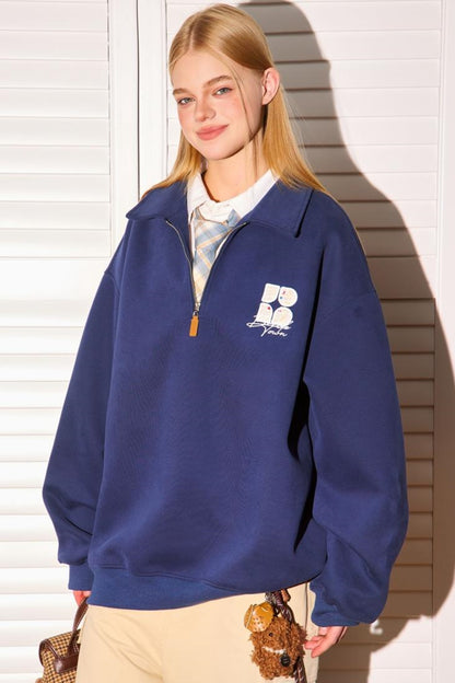 Semi Zip Embroidered Tops