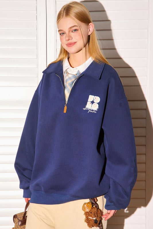 Semi Zip Embroidered Tops