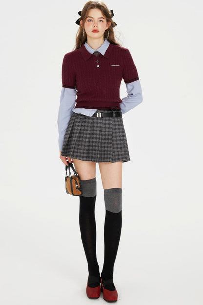 Dark Red Knit Polo T-Shirt