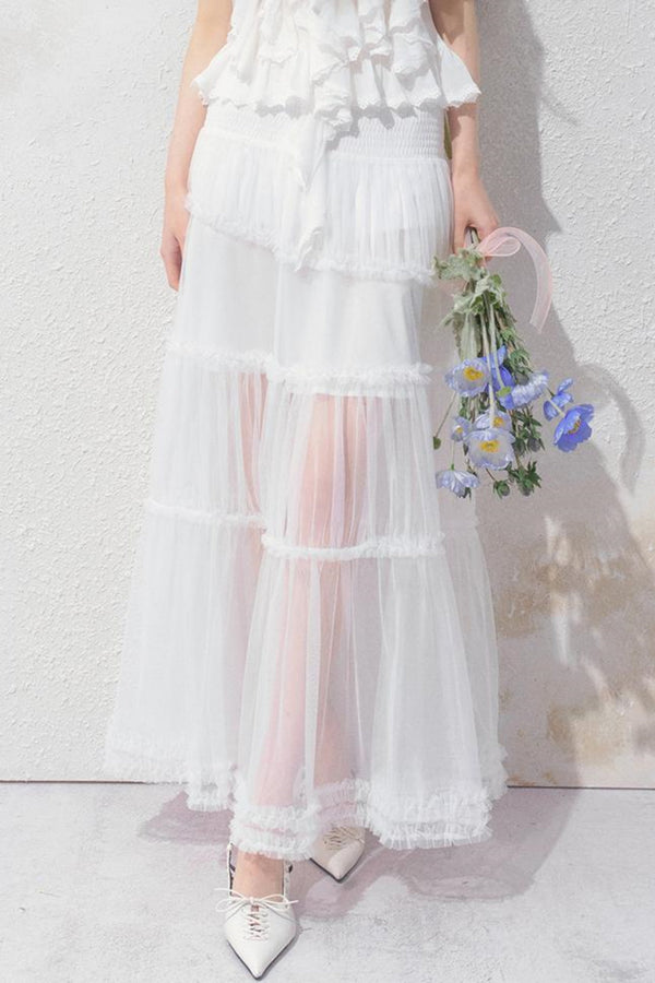 Gardenia White Tea Semi-Sheer Long Skirt