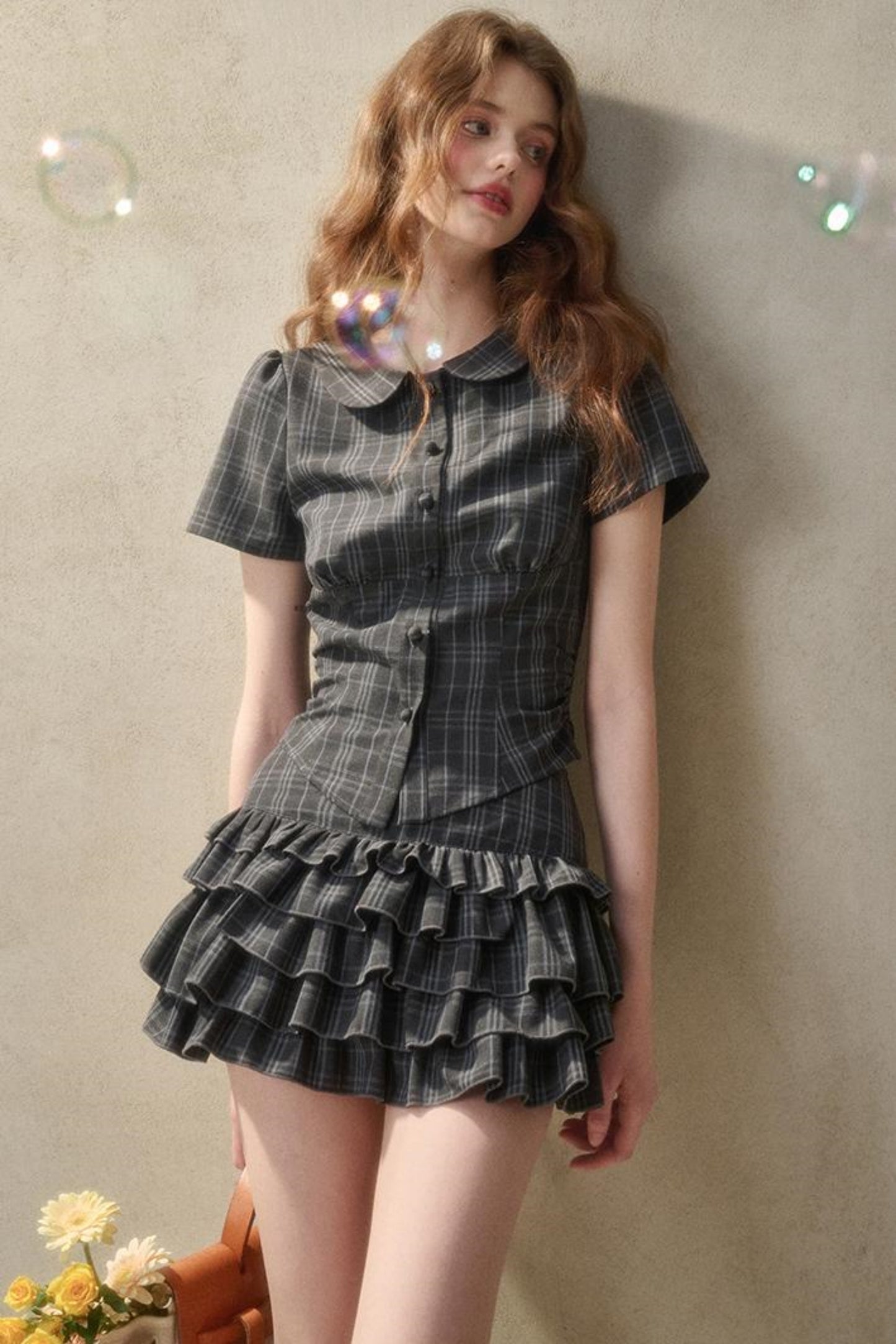 Lace Waist Check Shirt Set-Up