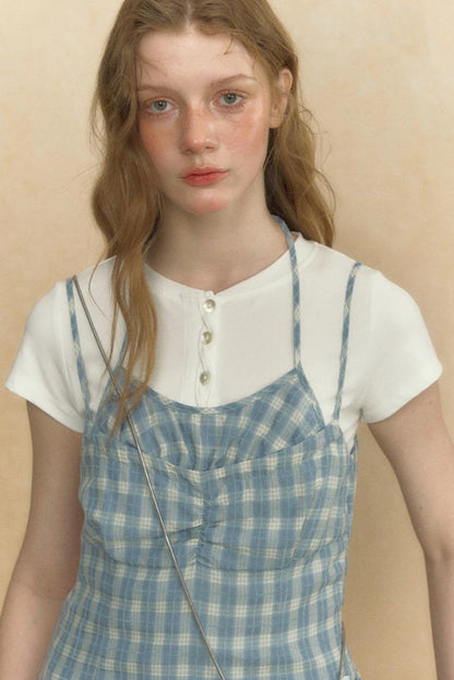 Asymmetrical Plaid Halter Top