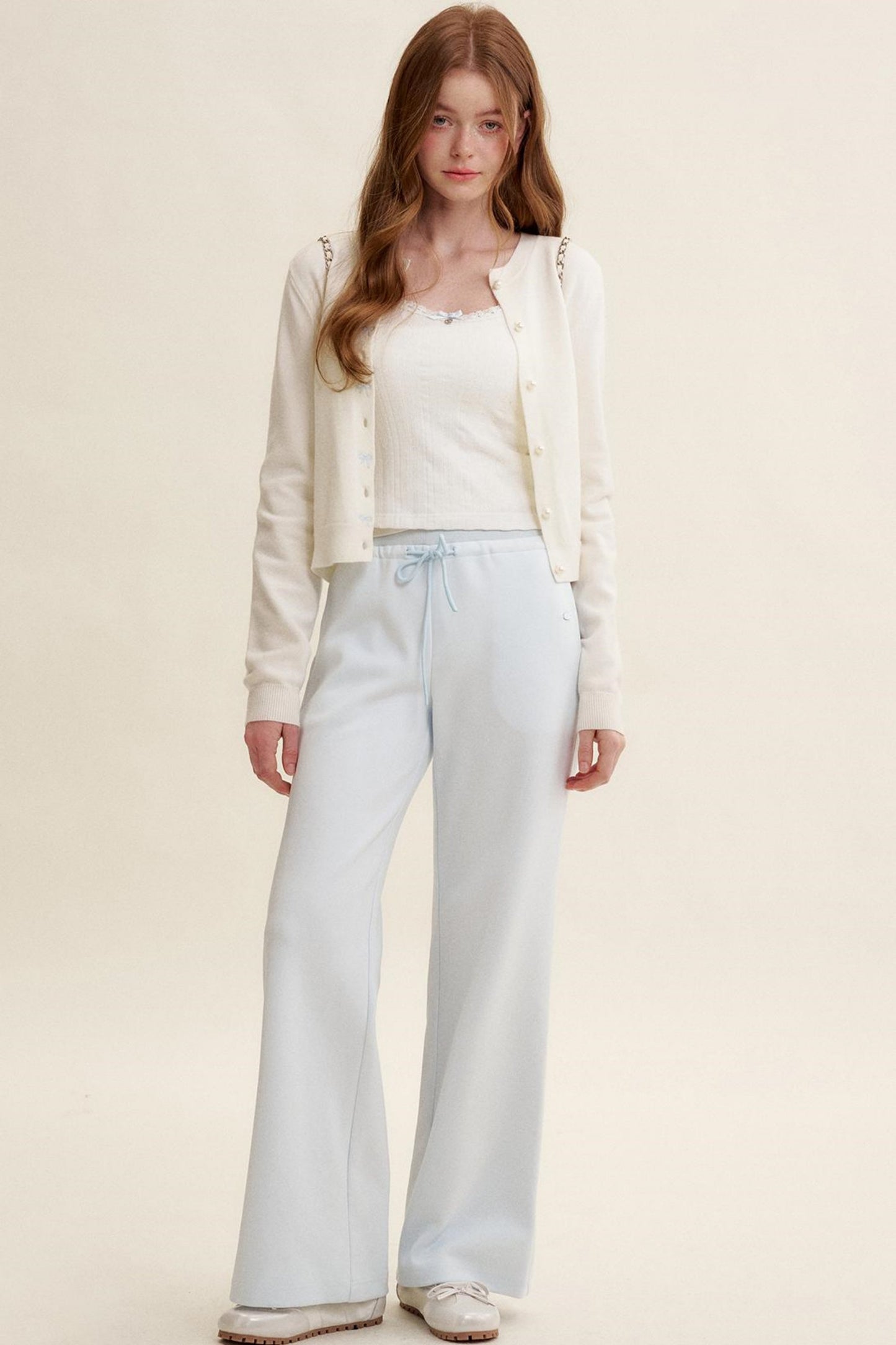 High-Waisted Macaron Cotton Blend Pants