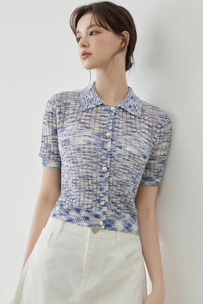 Elegant Polo Collar Short Sleeve Knit