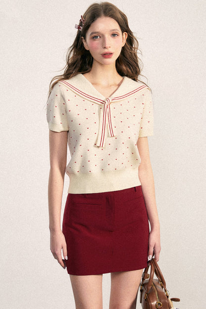 Navy Collar Dot Knit Top