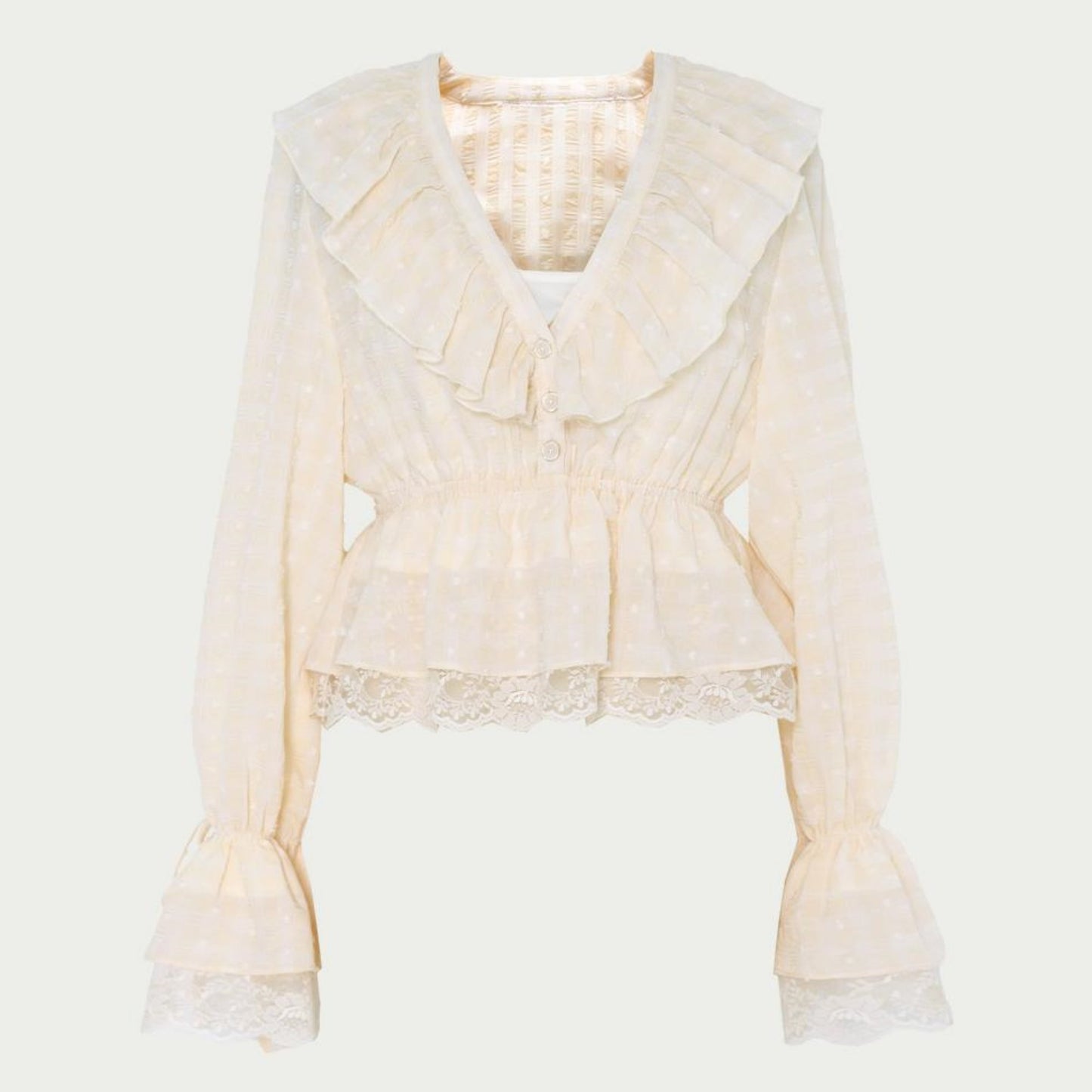 V-Neck Lace Ruffle Blouse