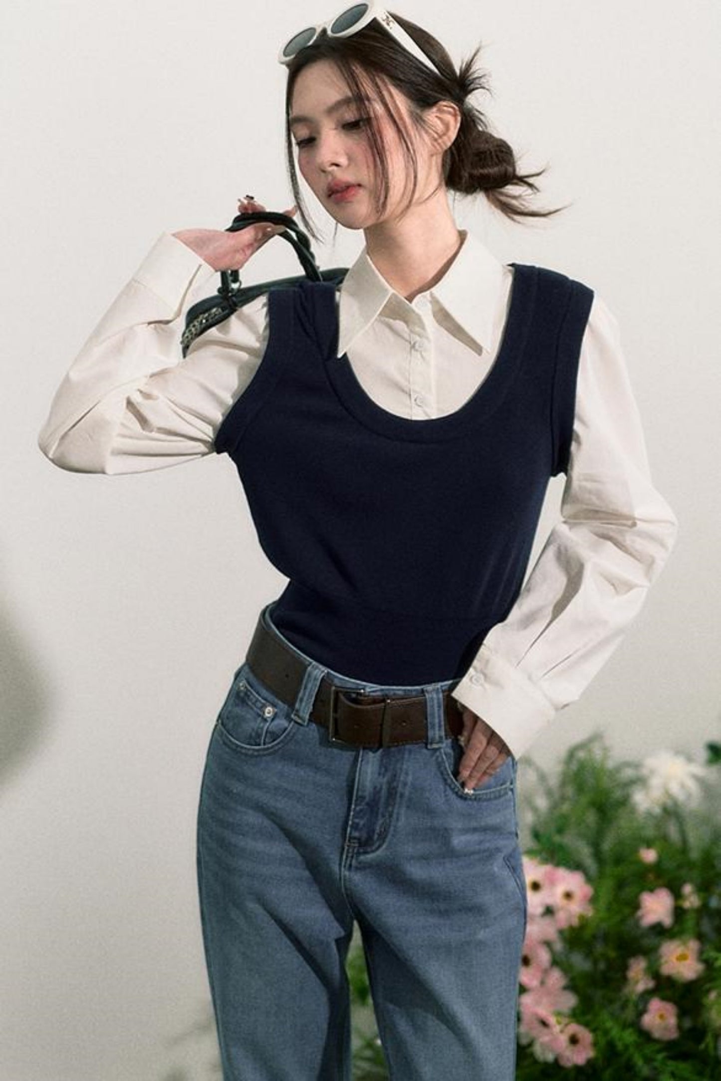 Layered Knit Vest With Skirt Set-Up