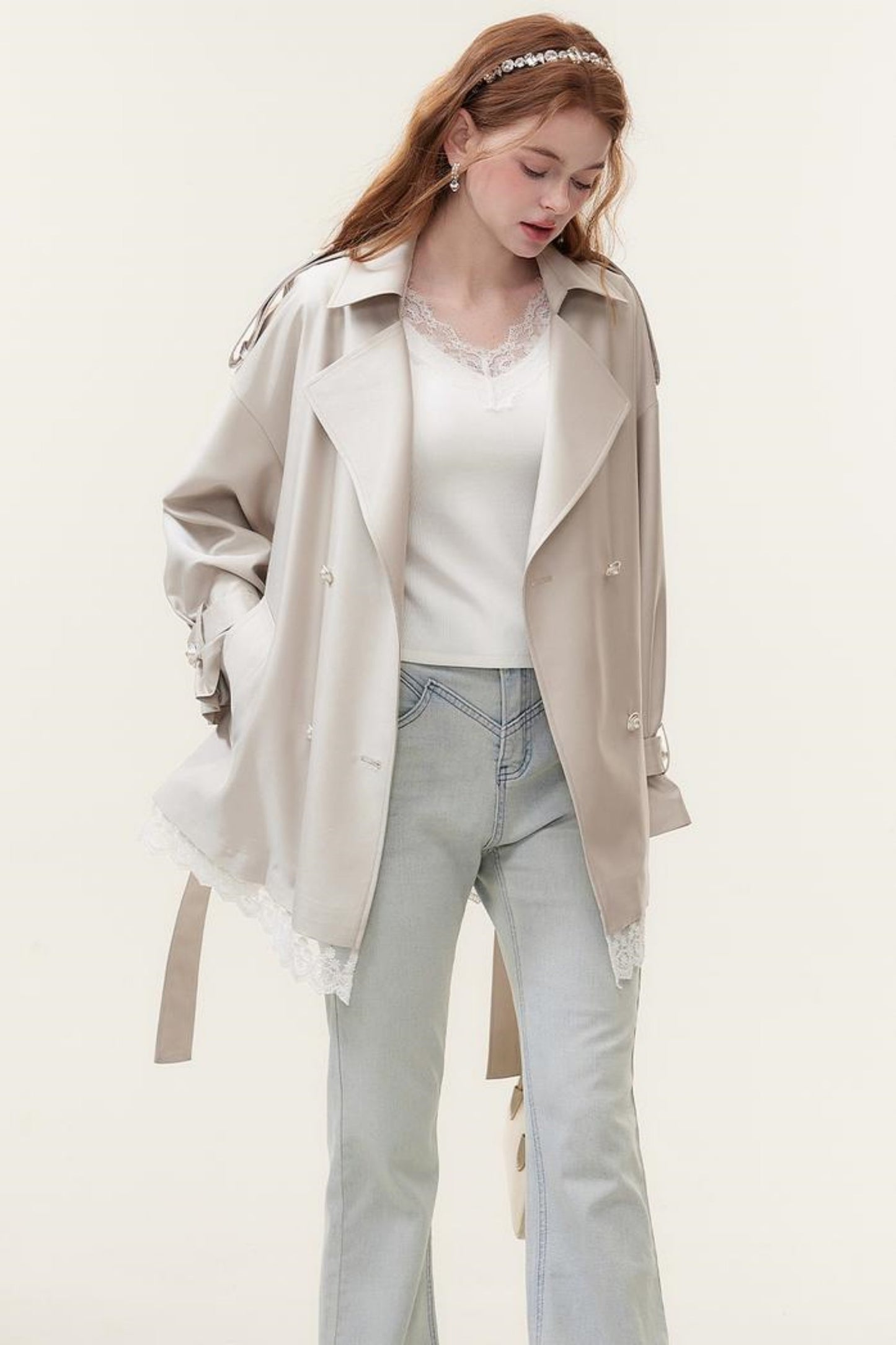 Spring Lace Trench Coat