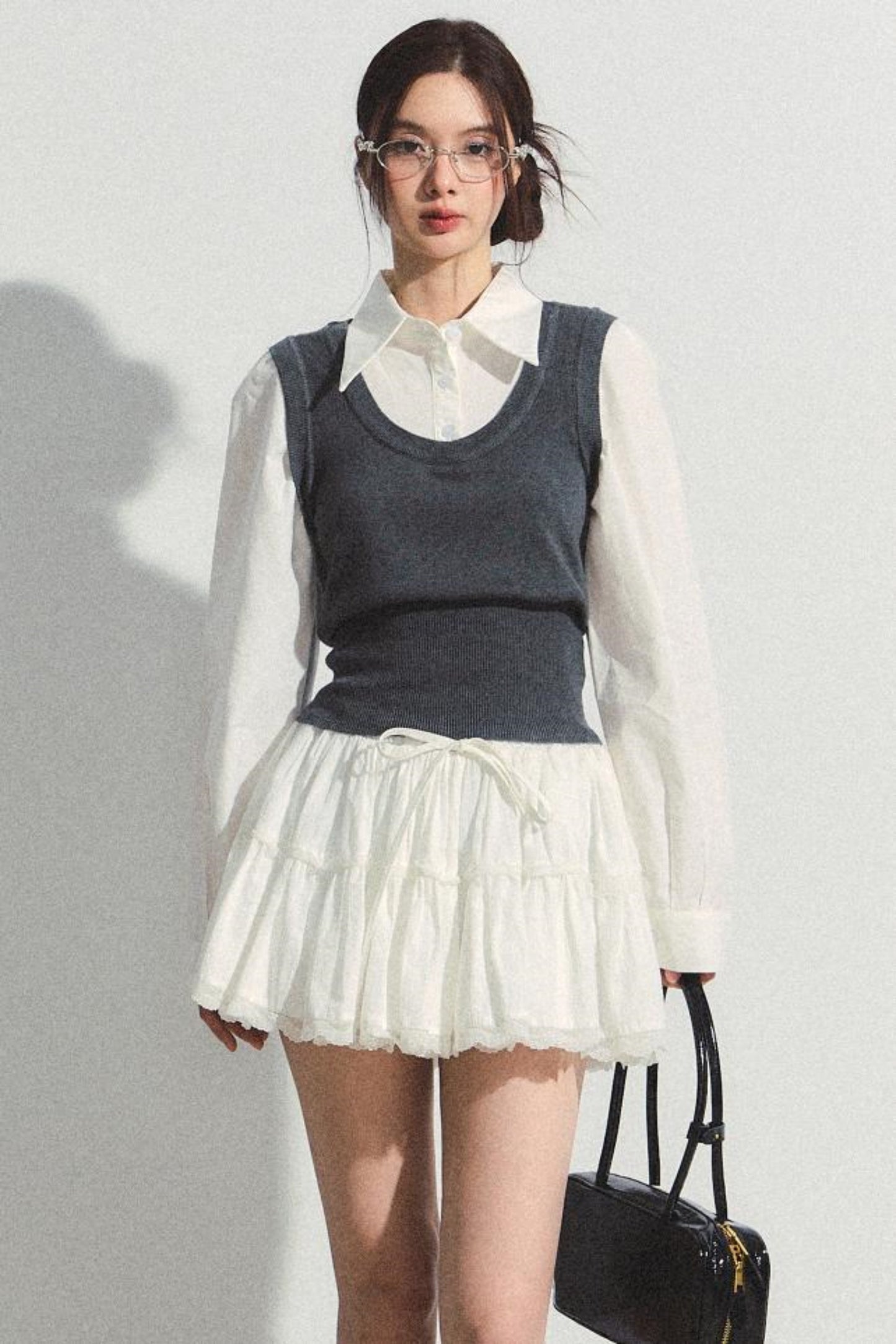 Layered Knit Vest With Skirt Set-Up