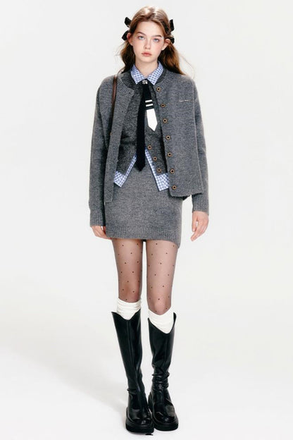 Chic Knit Vest & Skirt Set-Up