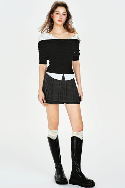 Vintage Style Off-Shoulder Knit Top