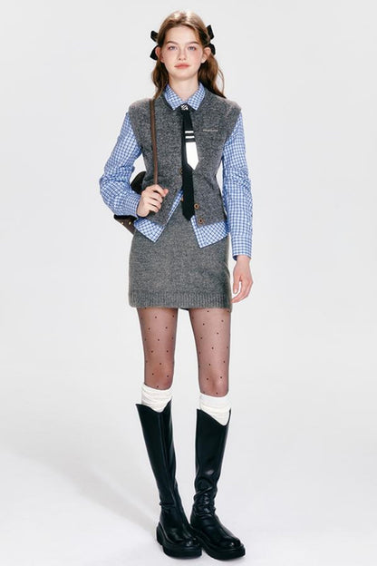 Chic Knit Vest & Skirt Set-Up