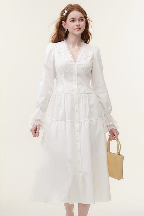 V-Neck Lace A-Line Dress Set-Up