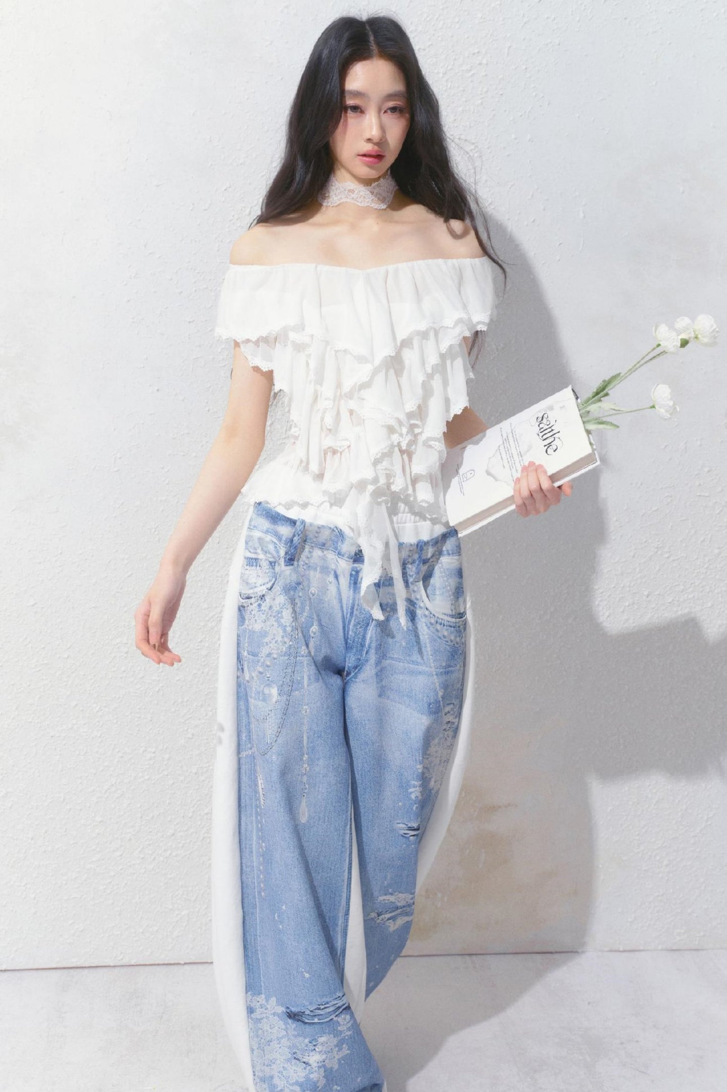 Blue Island White Denim Patch Sweatpants