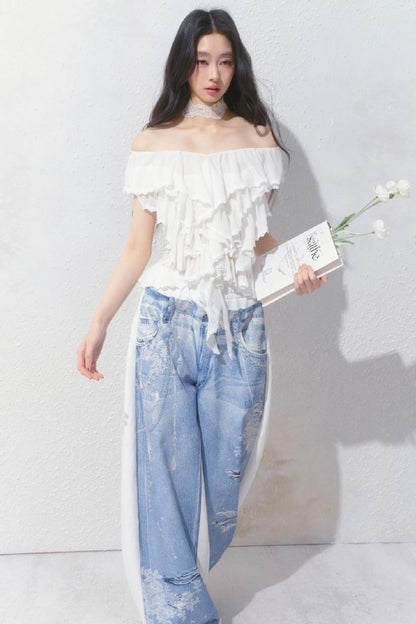 Blue Island White Denim Patch Sweatpants