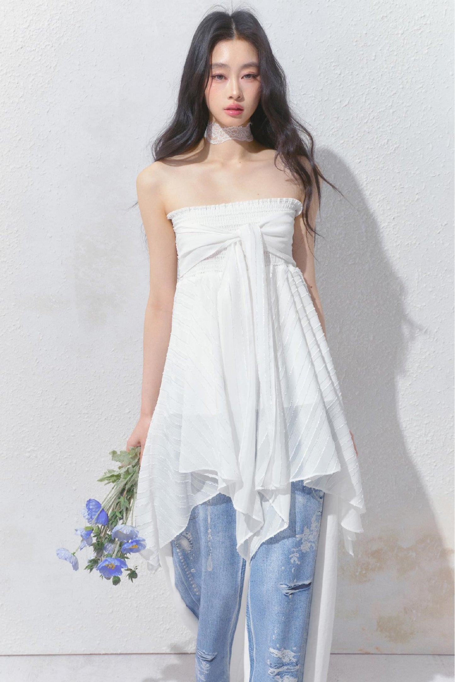 Blue Island White Denim Patch Sweatpants