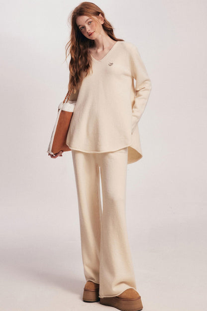 Rolled Sweater & Wide-Leg Pants Set-Up
