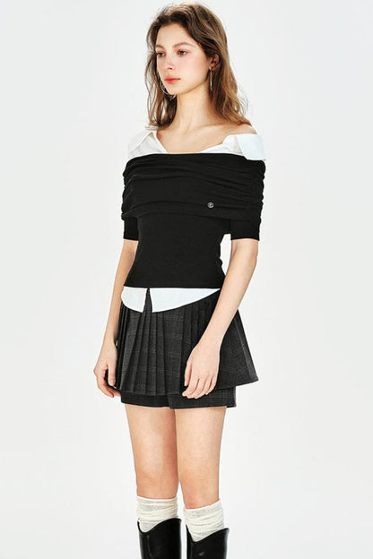 Vintage Style Off-Shoulder Knit Top