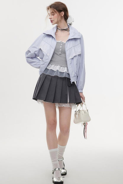 Lace-Trimmed Knit Peplum Top