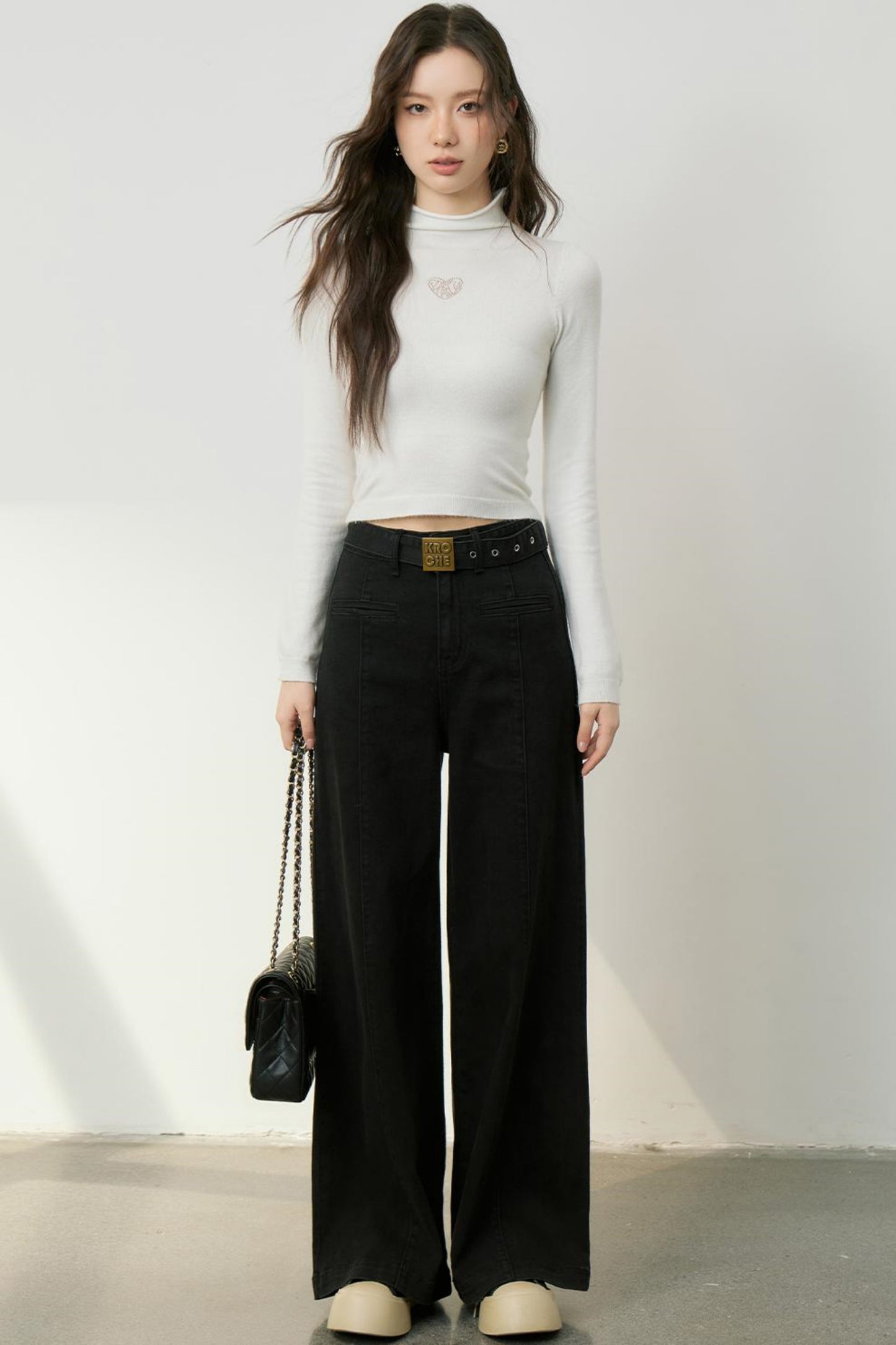 Gold Accent High Neck Knit Top