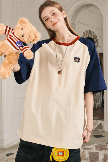 Color Block Shoulder Loose Fit T-Shirt