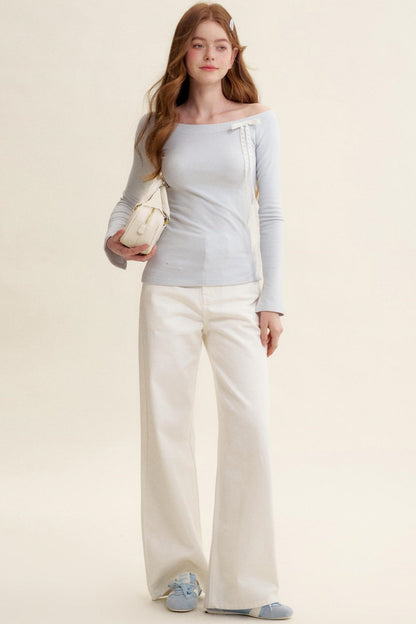 Velvet Stripe Bow Long Sleeve T-Shirt