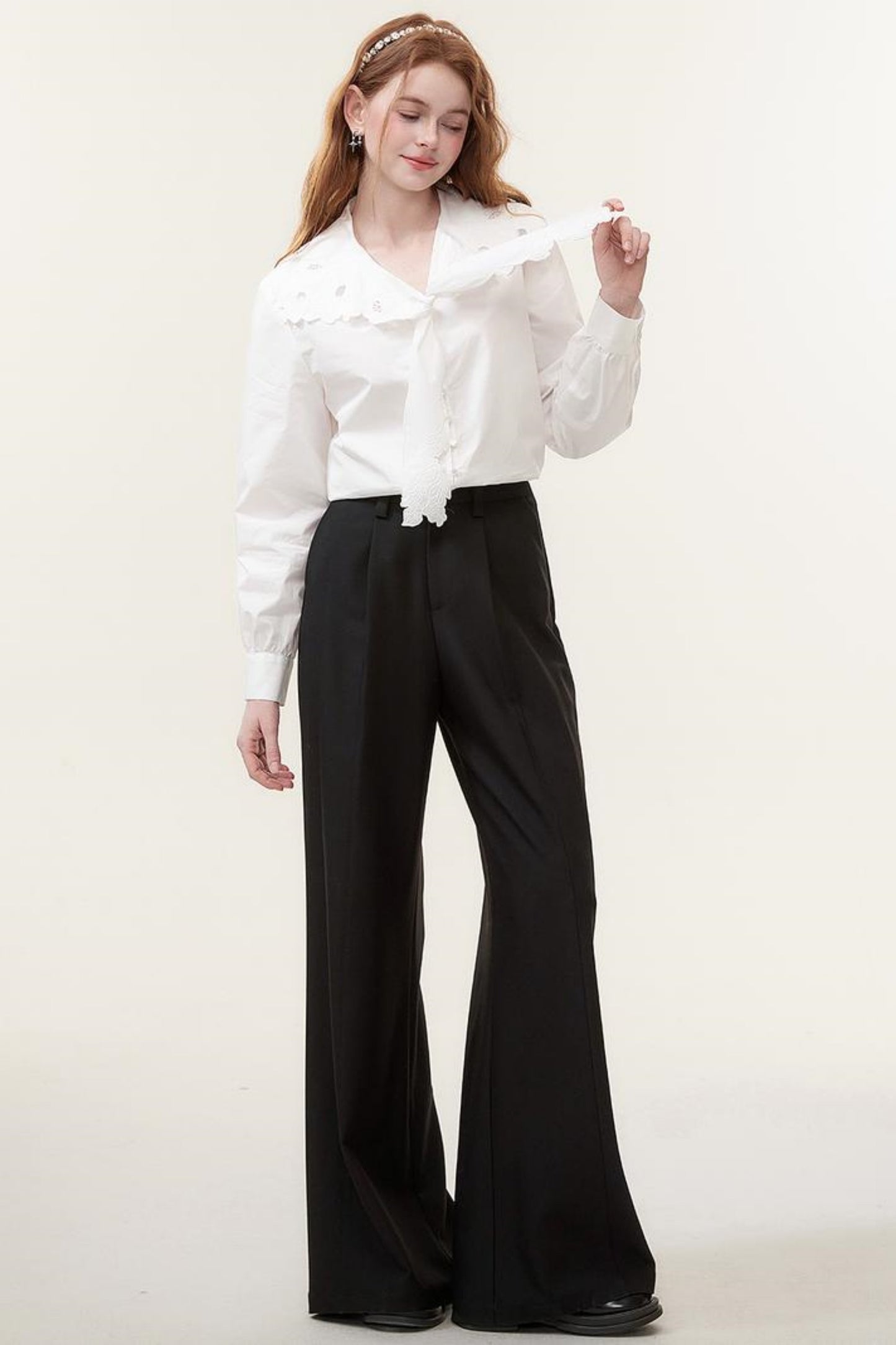 Hollow Embroidered White Blouse Top