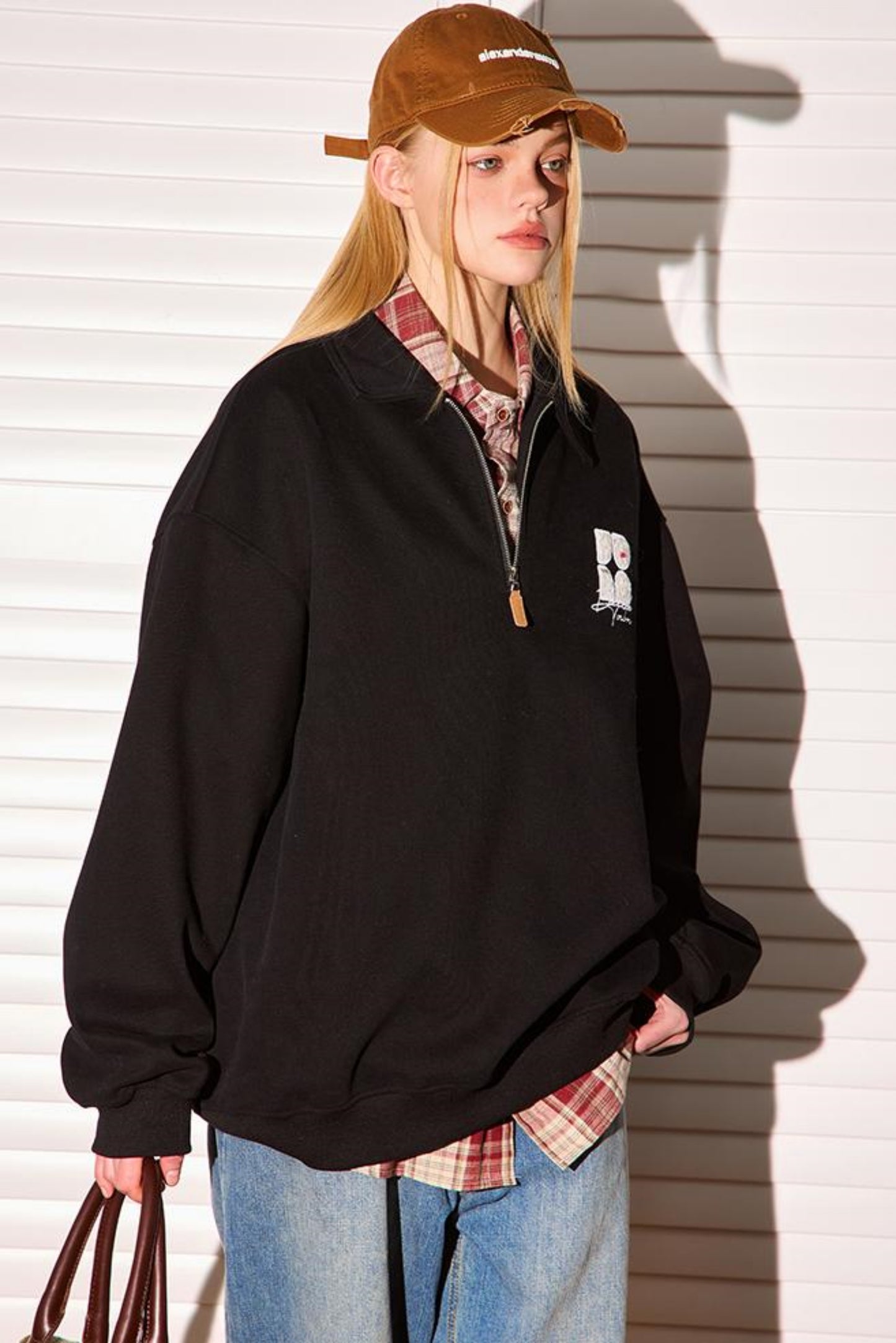 Semi Zip Embroidered Tops