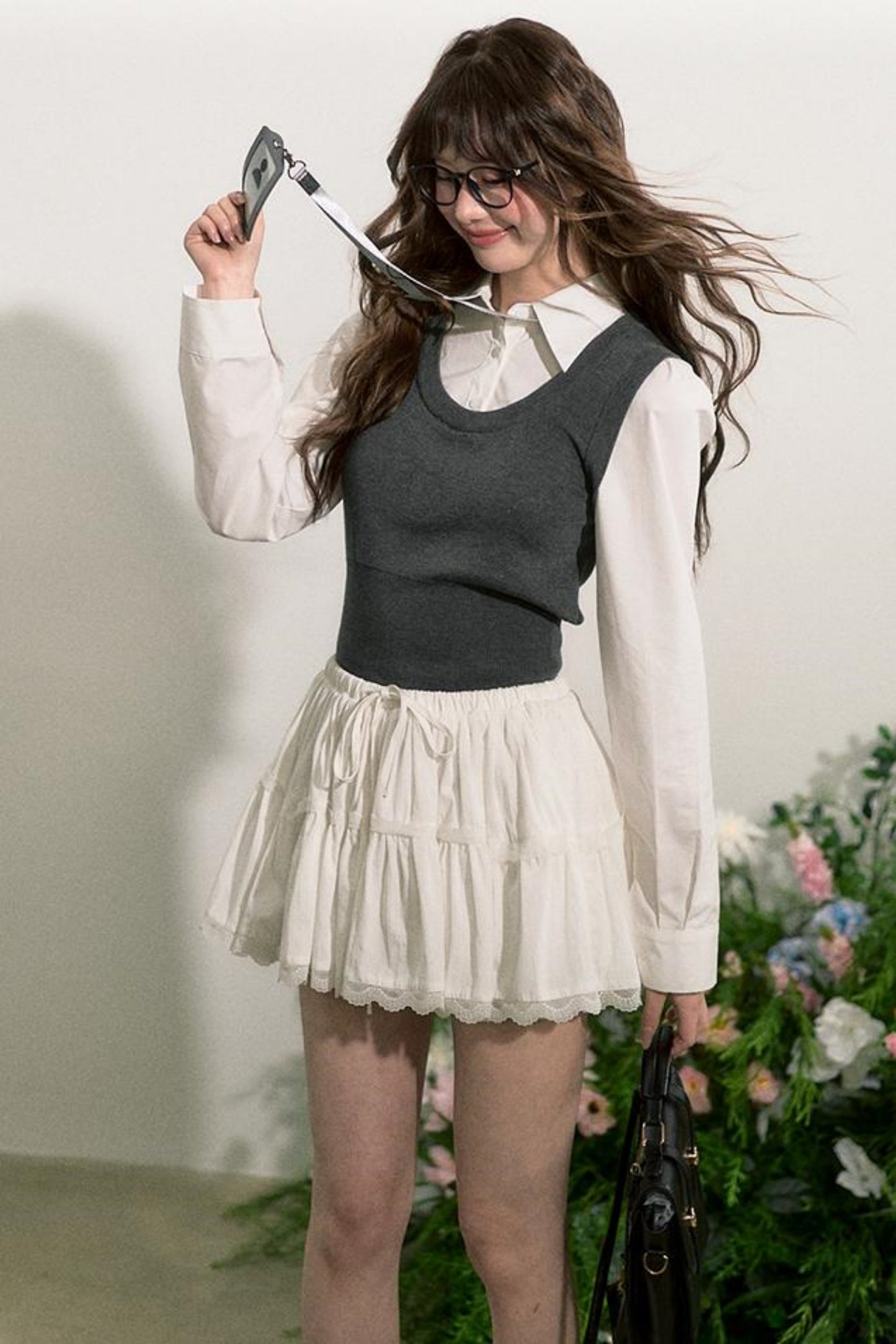 Layered Knit Vest With Skirt Set-Up