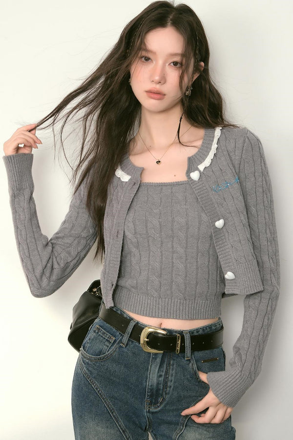 Lace Twist Cardigan Set