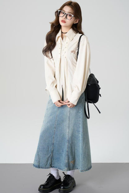 Vintage Fishtail Denim Skirt