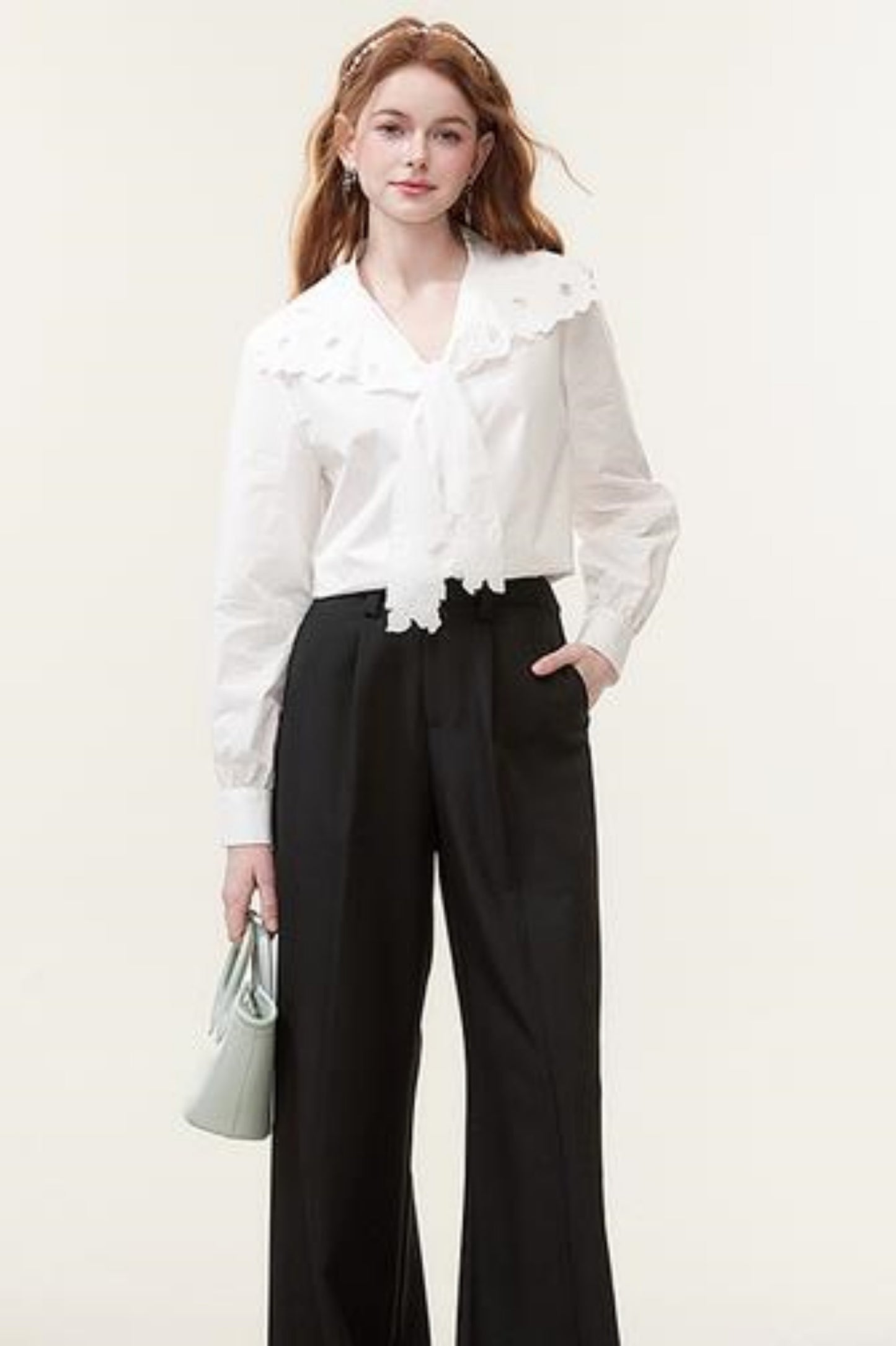 Hollow Embroidered White Blouse Top