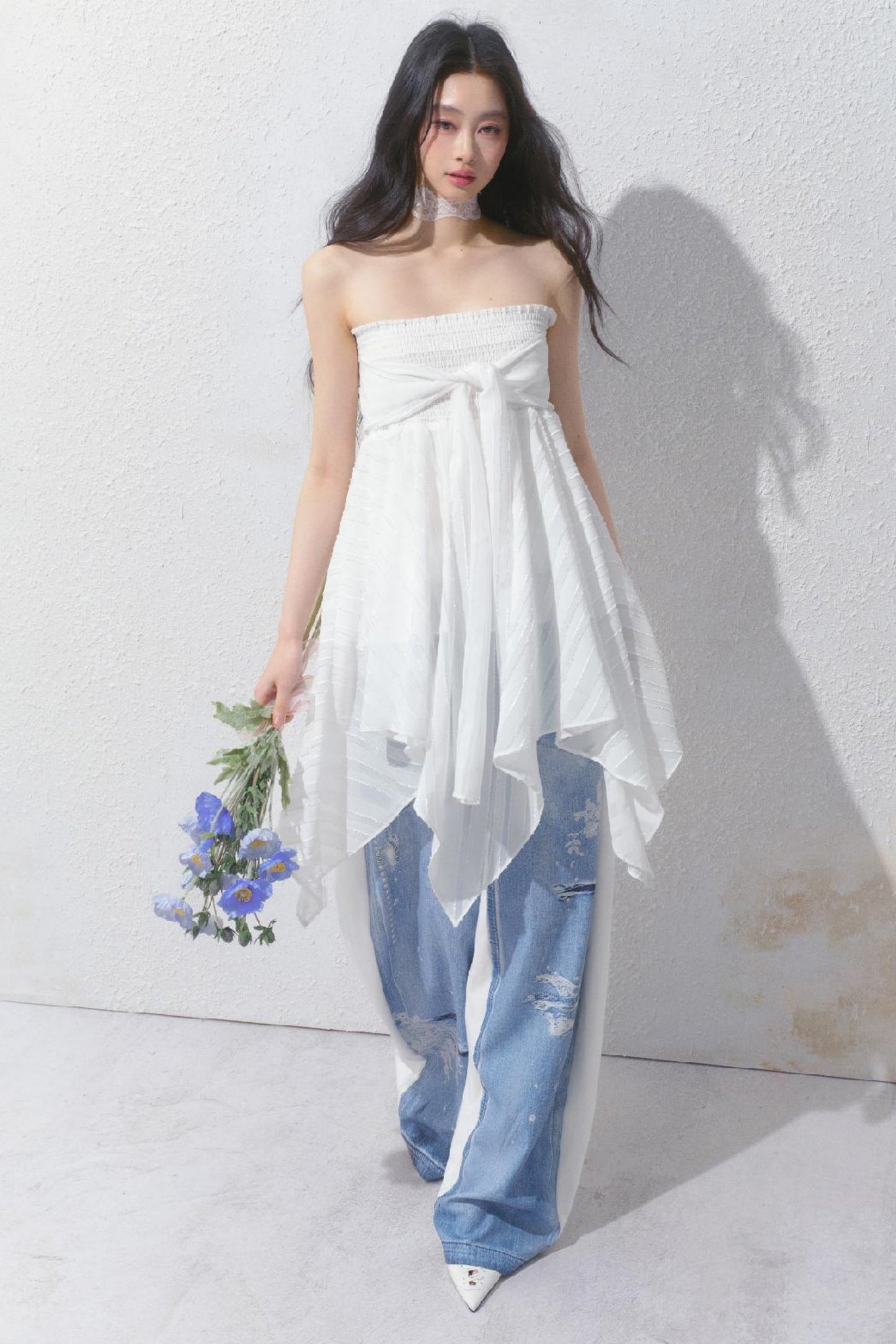 Blue Island White Denim Patch Sweatpants