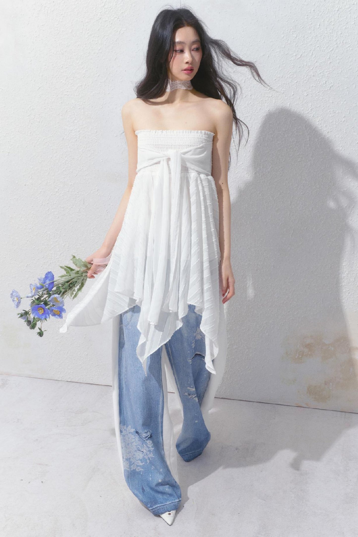 Blue Island White Denim Patch Sweatpants