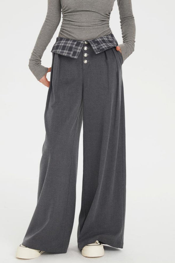 Flap-Waist Wide-Leg Trousers