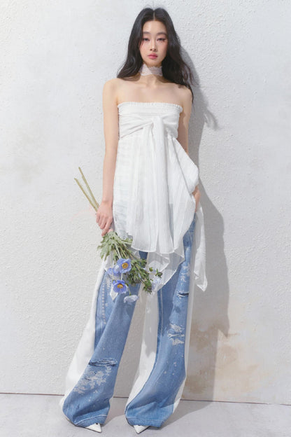 Blue Island White Denim Patch Sweatpants