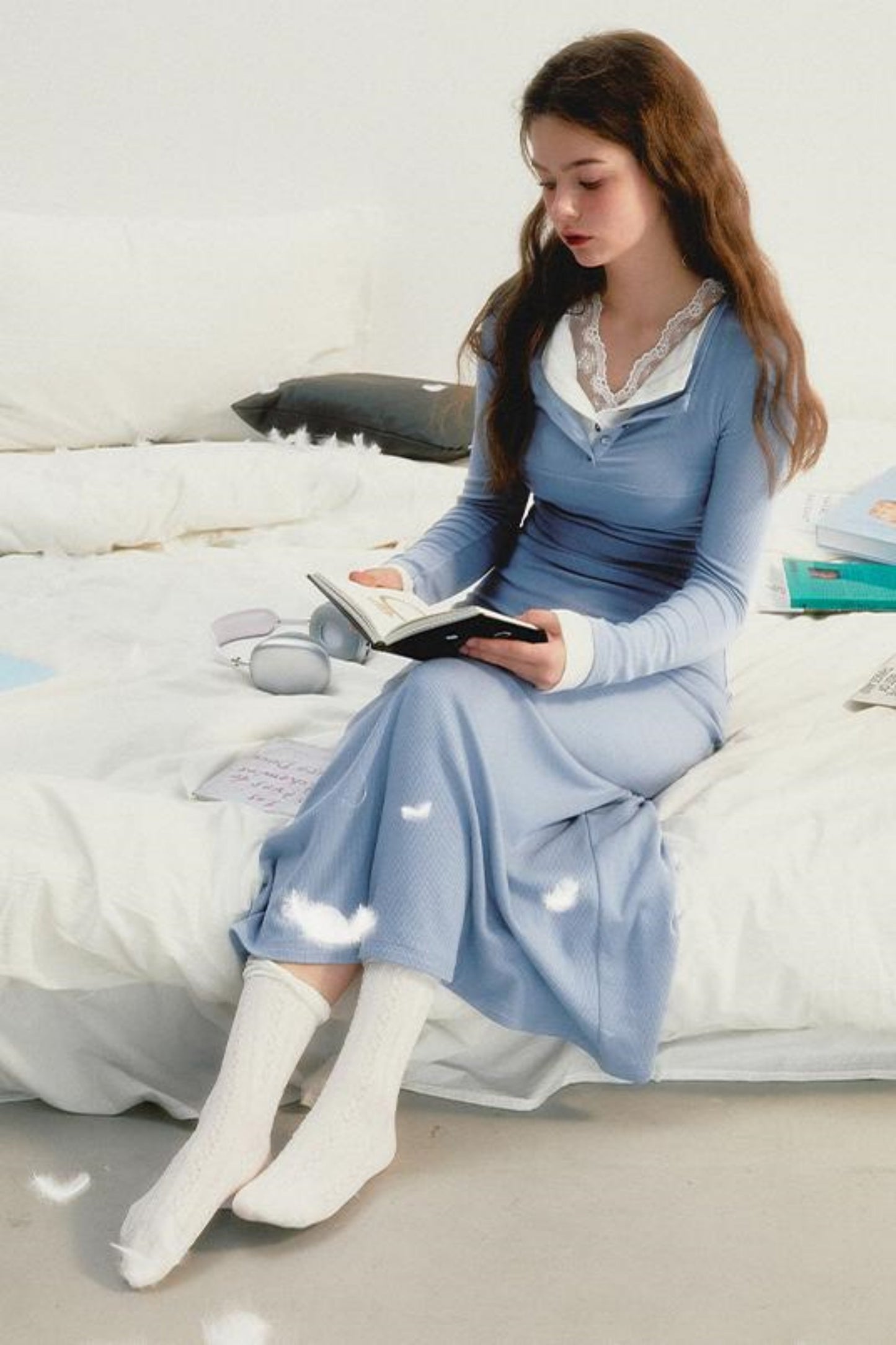 Sapphire Blue Lace Lapel Dress