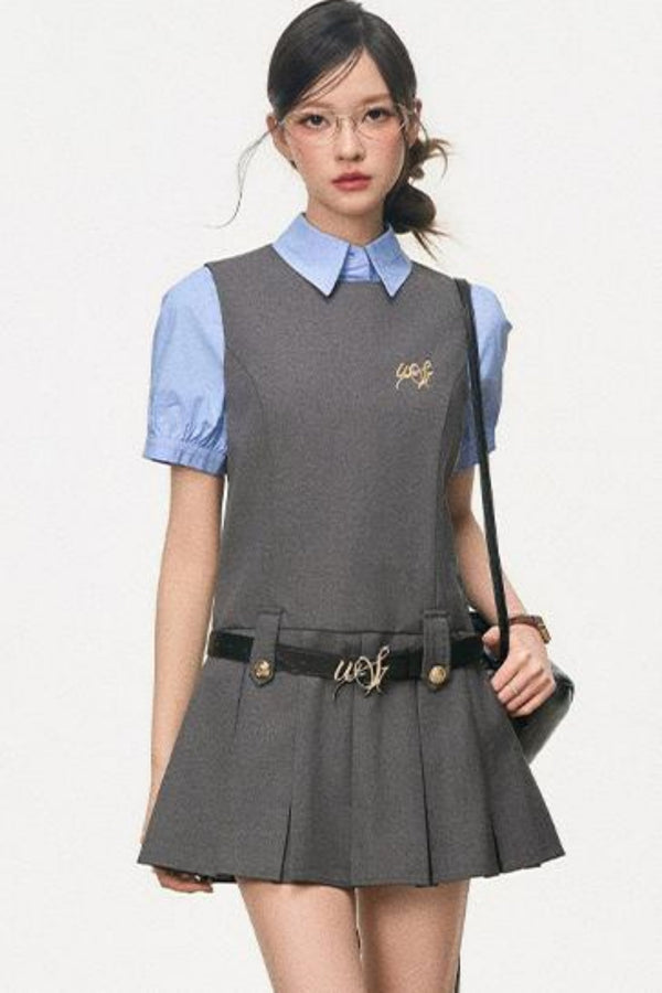 Summer Pleated Vest Dress Set-Up