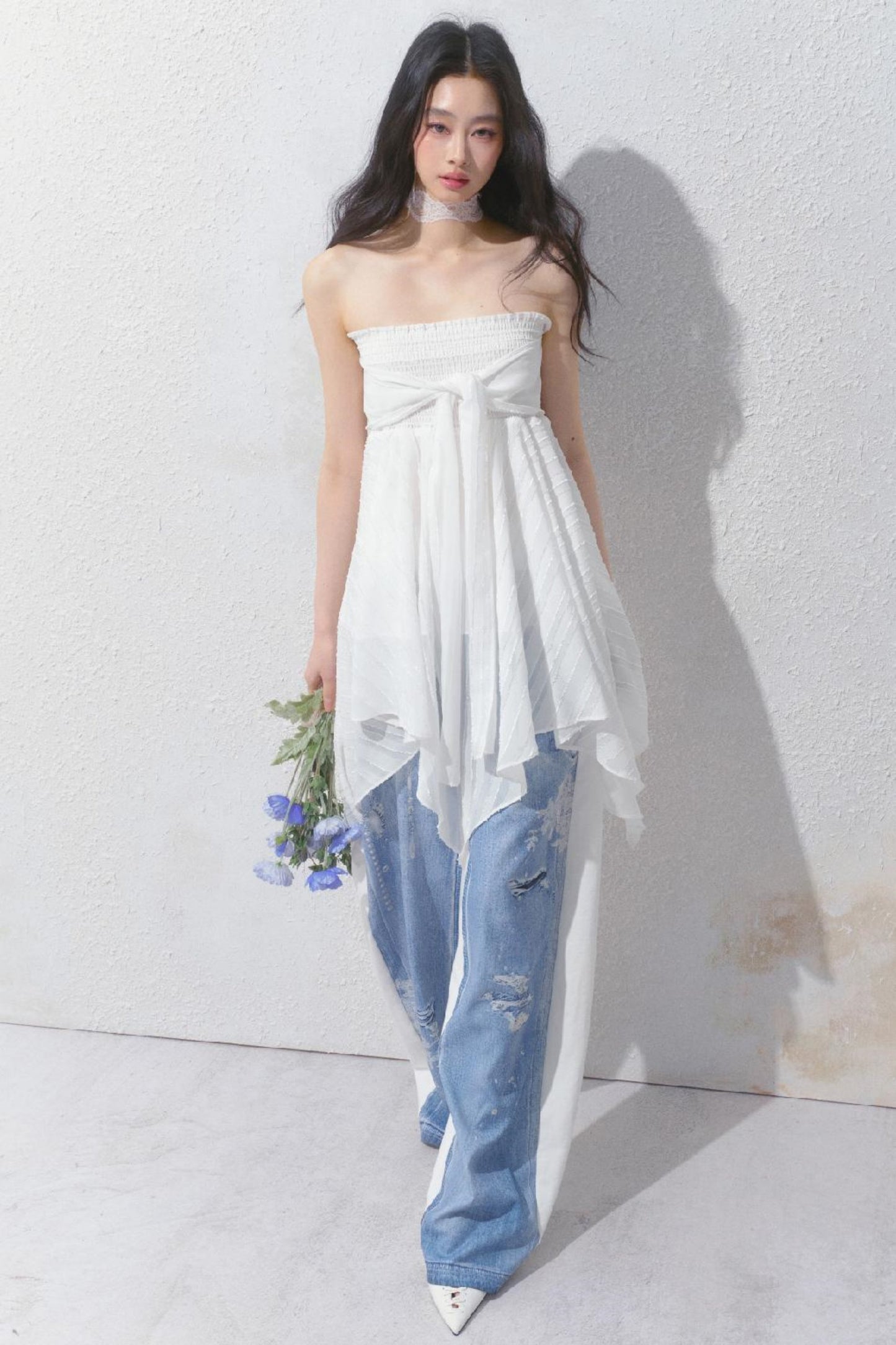 Blue Island White Denim Patch Sweatpants