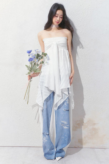 Blue Island White Denim Patch Sweatpants