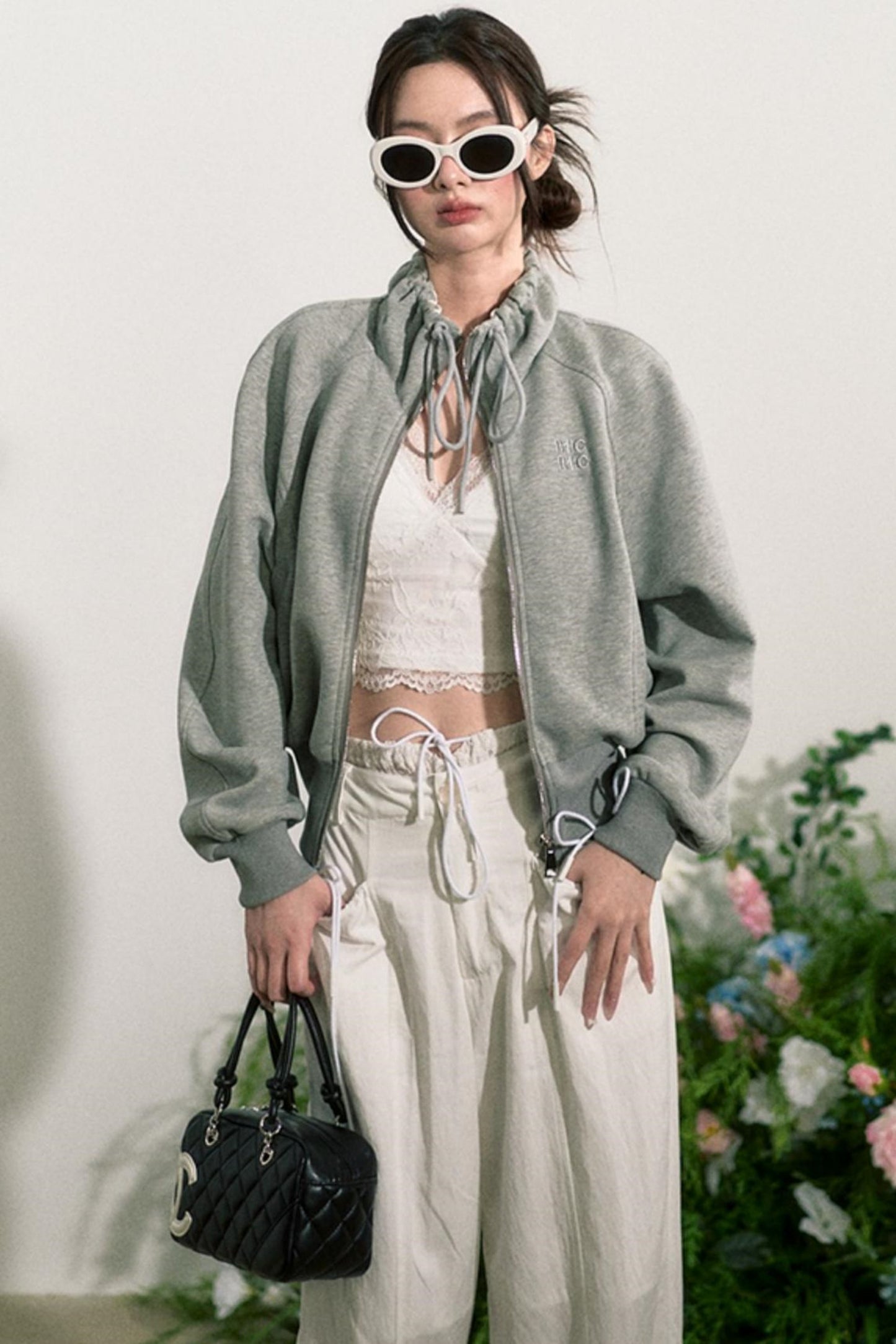 Zip-Up Sweater Jacket With Shorts Set-Up