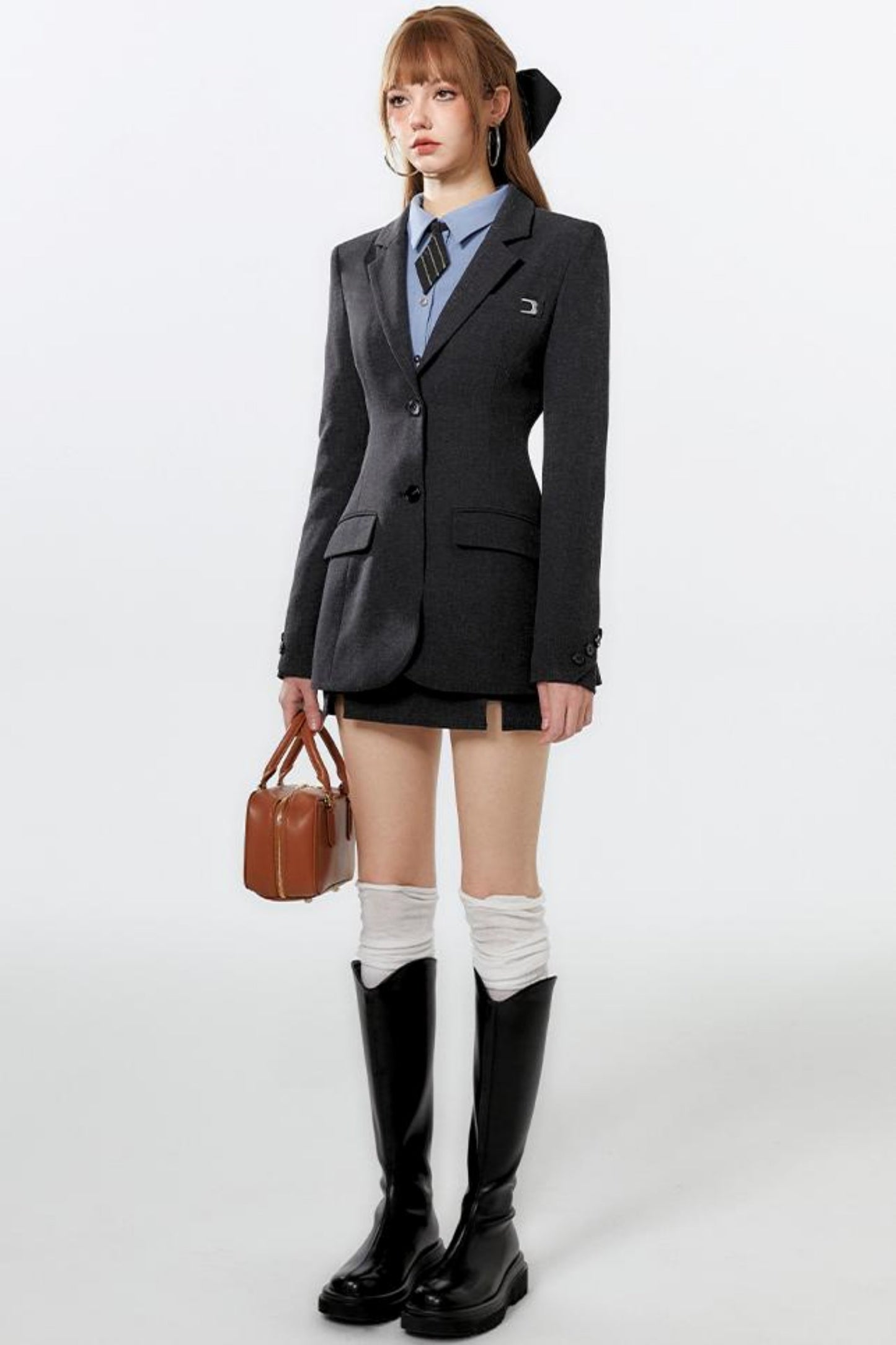 Gray Edgy Slit Skirt Set-Up