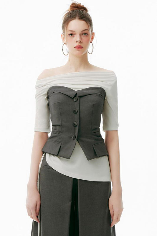 Gray One-Shoulder Bustier Set-Up