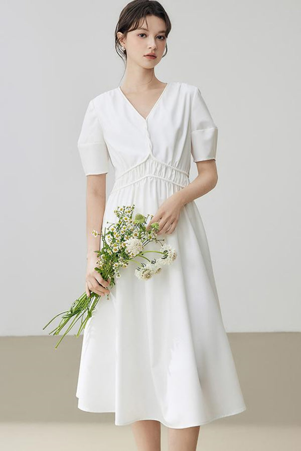 Minimalist Solid Puff Sleeve Dress